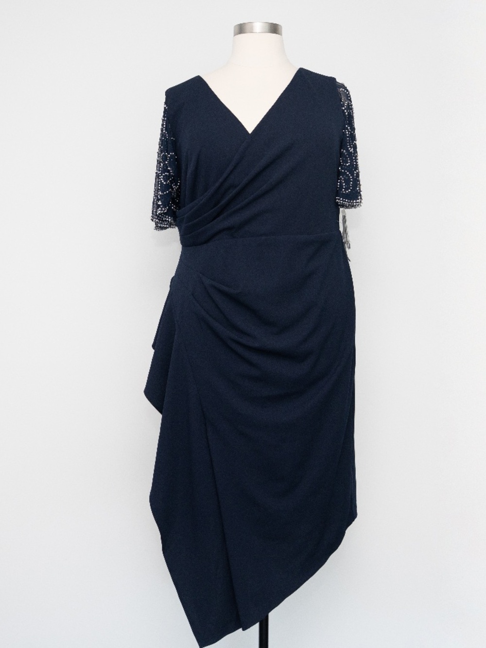 Betsy & Adam - Beaded Sleeve Draped Dress - Picture 2 of 14